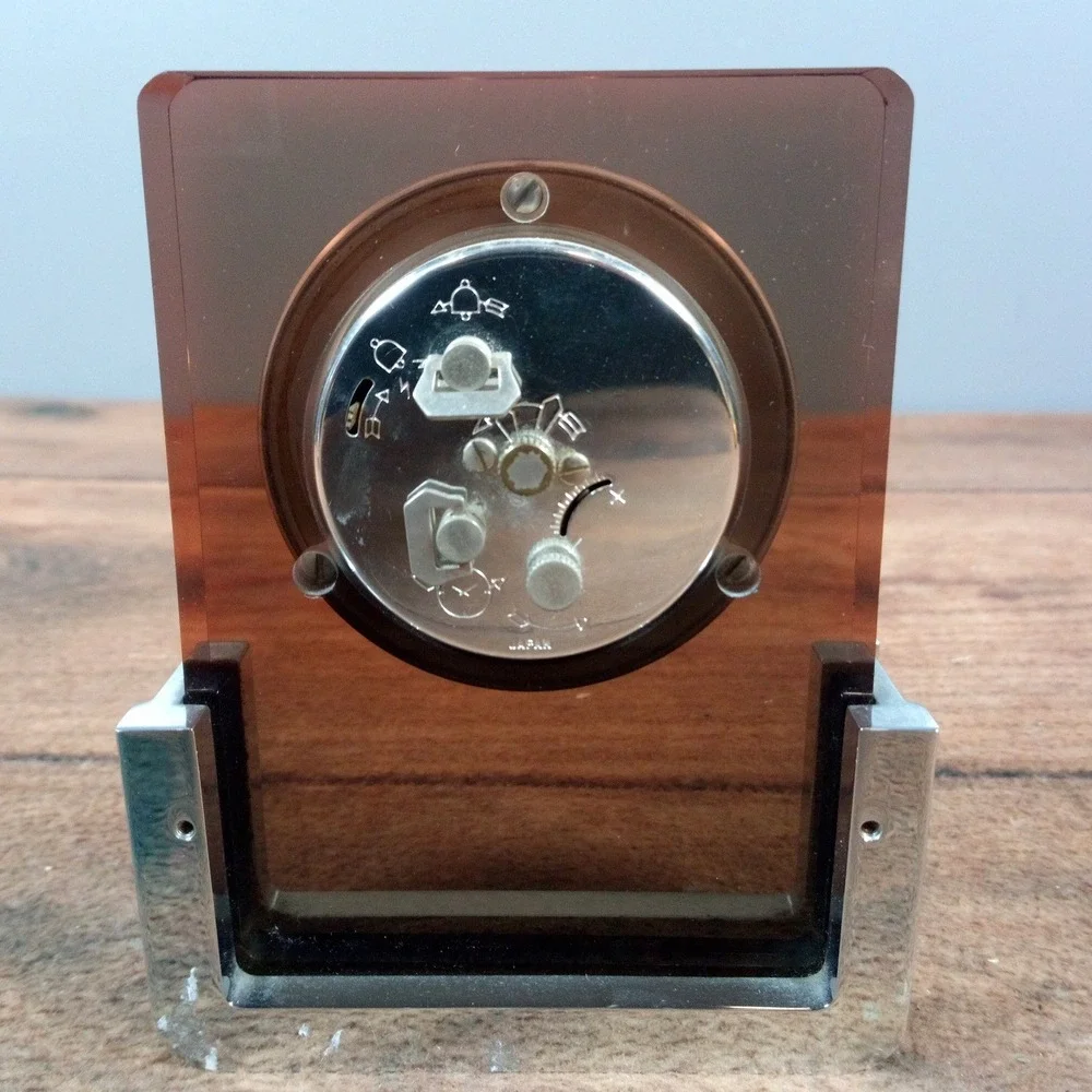 Vintage Rare Mid Century Bulova 2RA007 Wind Up Alarm Clock Acrylic Lucite Chrome